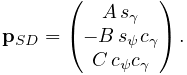 {\bf p}_{SD}=\left(\begin{matrix}A\,s_{\gamma}\\
-B\,s_{\psi}c_{\gamma}\\
C\,c_{\psi}c_{\gamma}\end{matrix}\right).