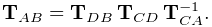 {\bf T}_{AB}={\bf T}_{DB}\,{\bf T}_{CD}\,{\bf T}_{CA}^{-1}.