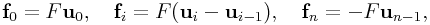 {\bf f}_{0}=F{\bf u}_{0},\quad{\bf f}_{i}=F({\bf u}_{i}-{\bf u}_{{i-1}}),\quad{\bf f}_{n}=-F{\bf u}_{{n-1}},