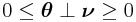 \displaystyle 0\leq\boldsymbol{\theta}\perp\boldsymbol{\nu}\geq 0