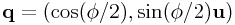 {\bf q}=(\cos(\phi/2),\sin(\phi/2){\bf u})